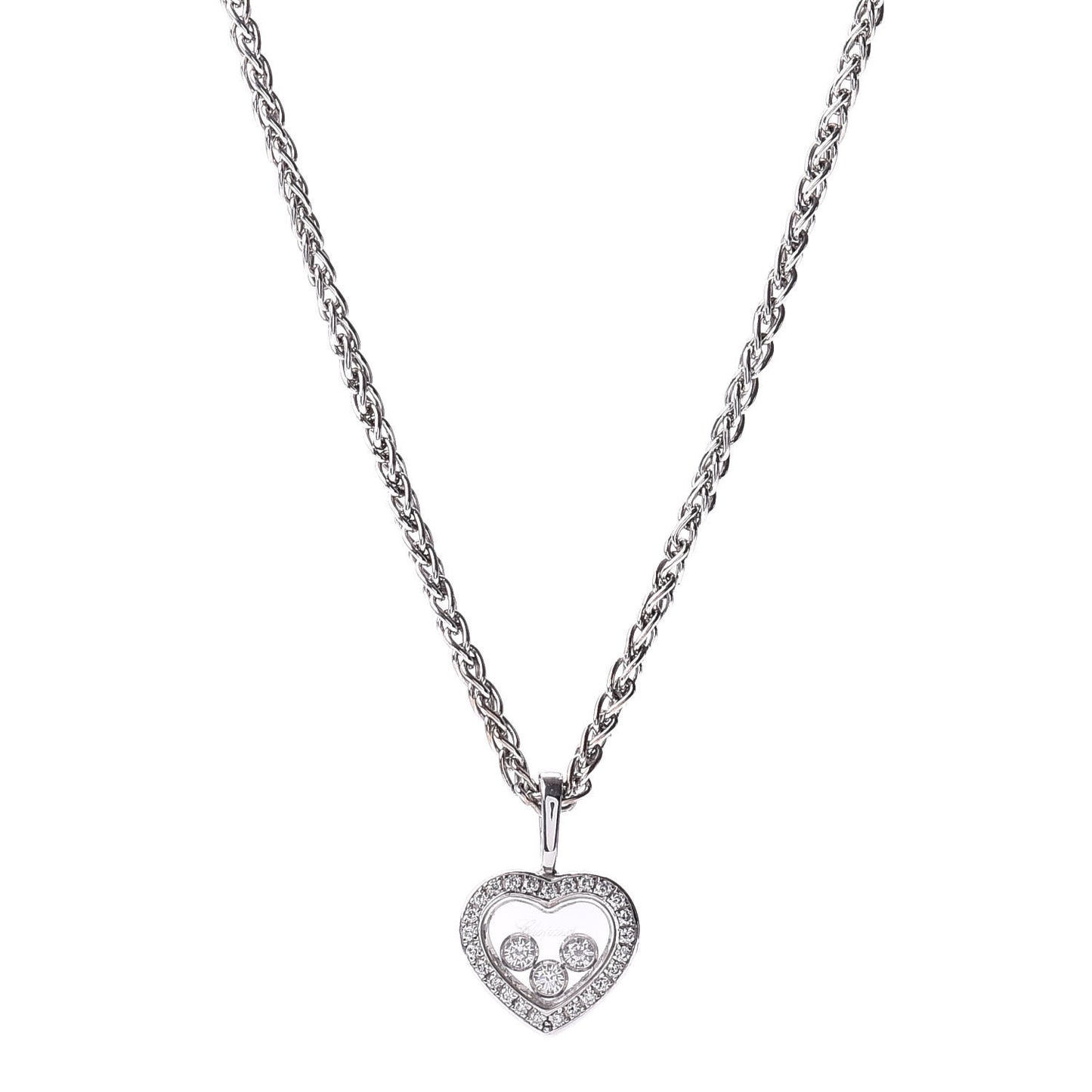 18K White Gold Happy Diamonds Floating Heart Pendant Necklace