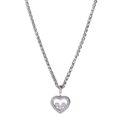 Chopard 18K White Gold Happy Diamonds Floating Heart Pendant Necklace 1 of 4