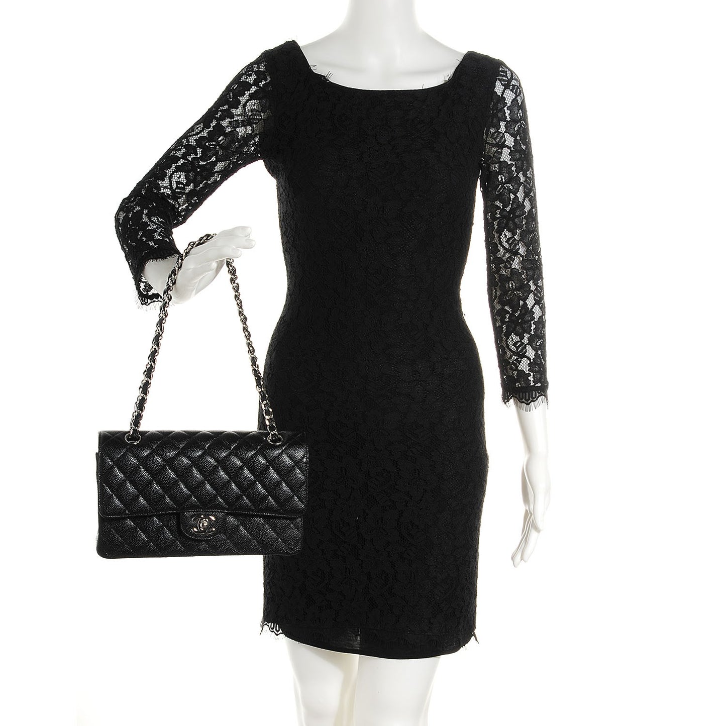 Caviar Quilted Medium Double Flap Black