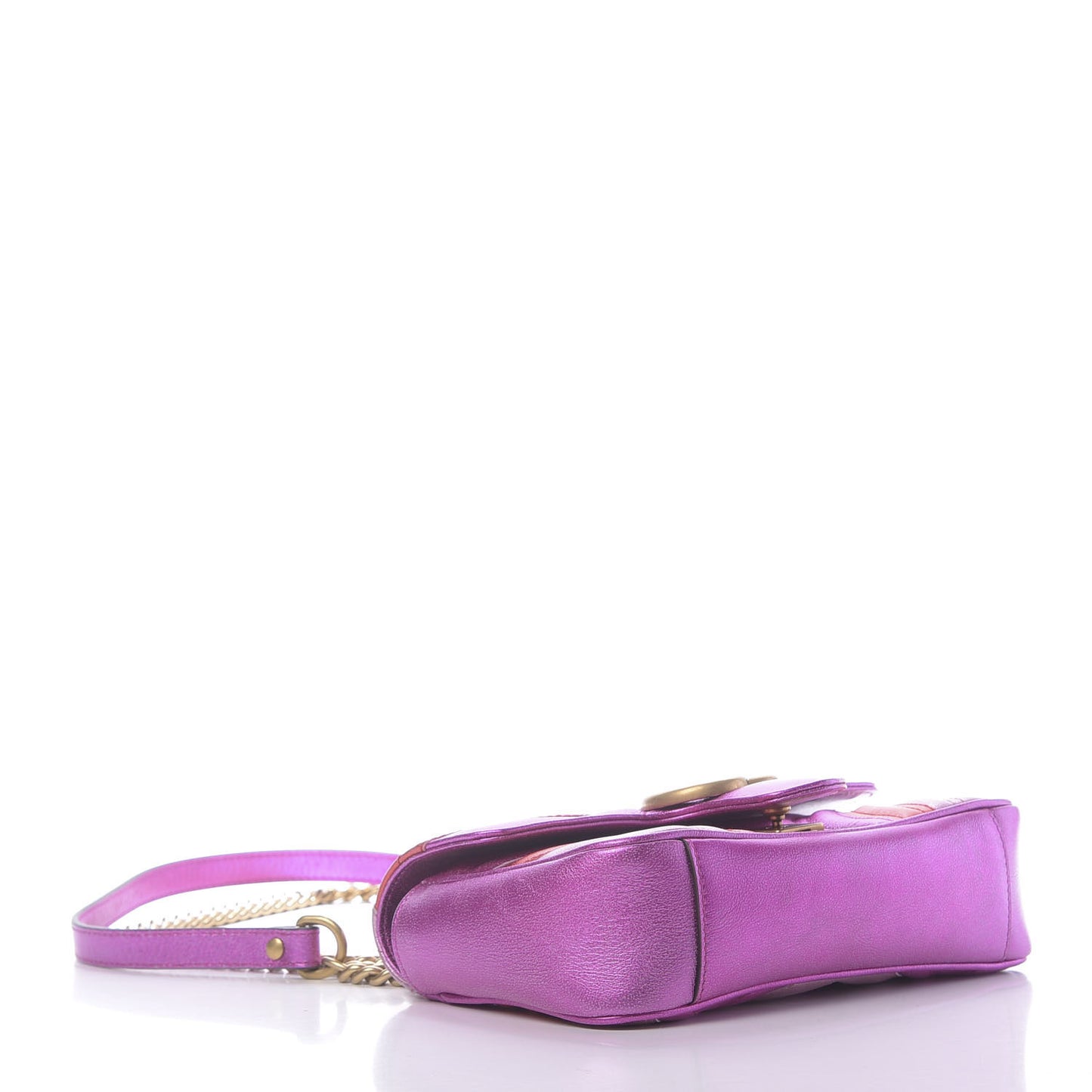 Metallic Calfskin Matelasse Mini GG Marmont Shoulder Bag Fuchsia