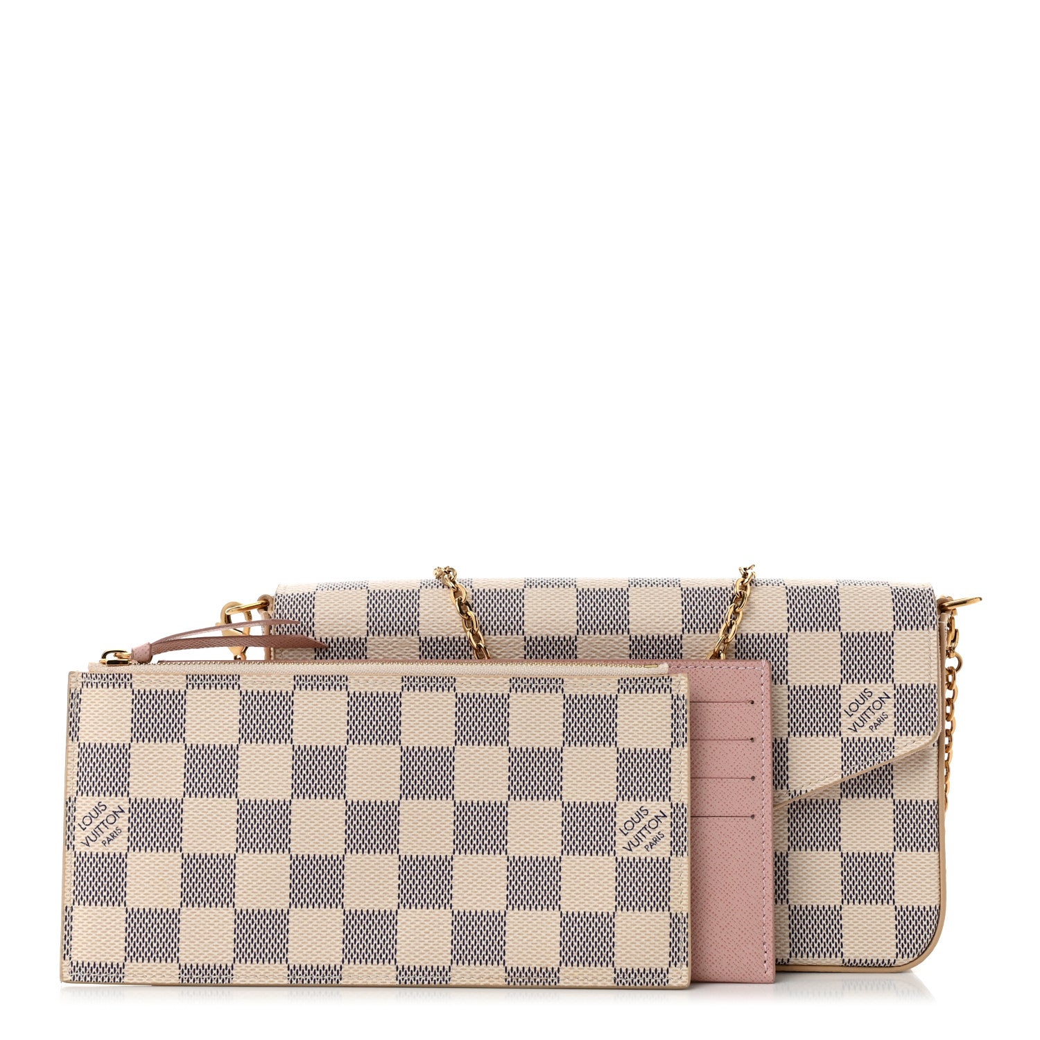 Louis Vuitton Damier Azur Pochette Felicie Chain Wallet Rose Ballerine 3 of 10