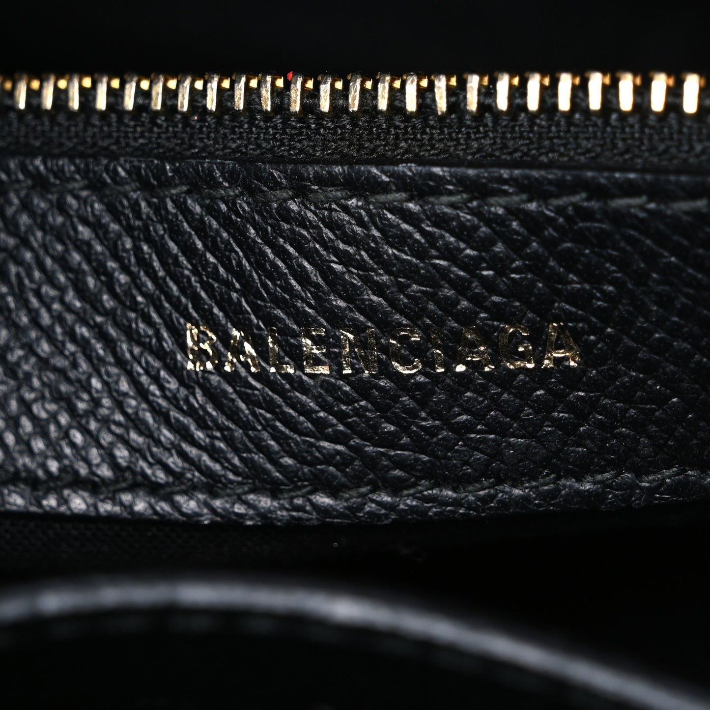 Signature Grained Calfskin Logo S Ville Top Handle Bag Black