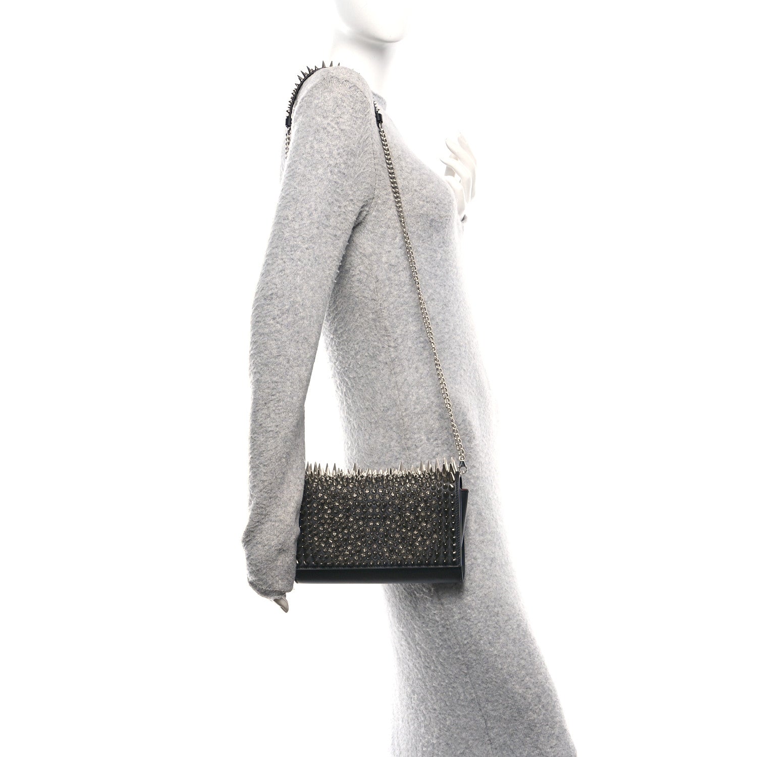 Christian Louboutin Nappa Estepic Spikes Paloma Clutch Black Silver 2 of 9