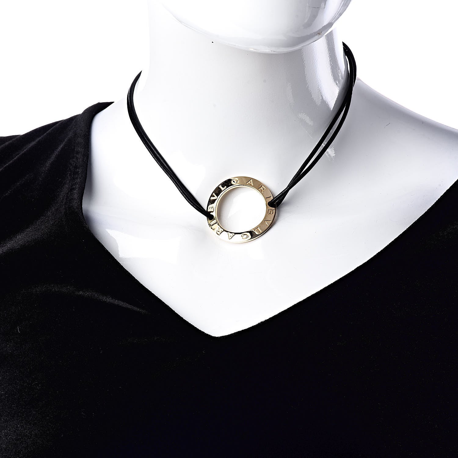 Bulgari 18K Yellow Gold Cord Pendant Necklace Black 2 of 5