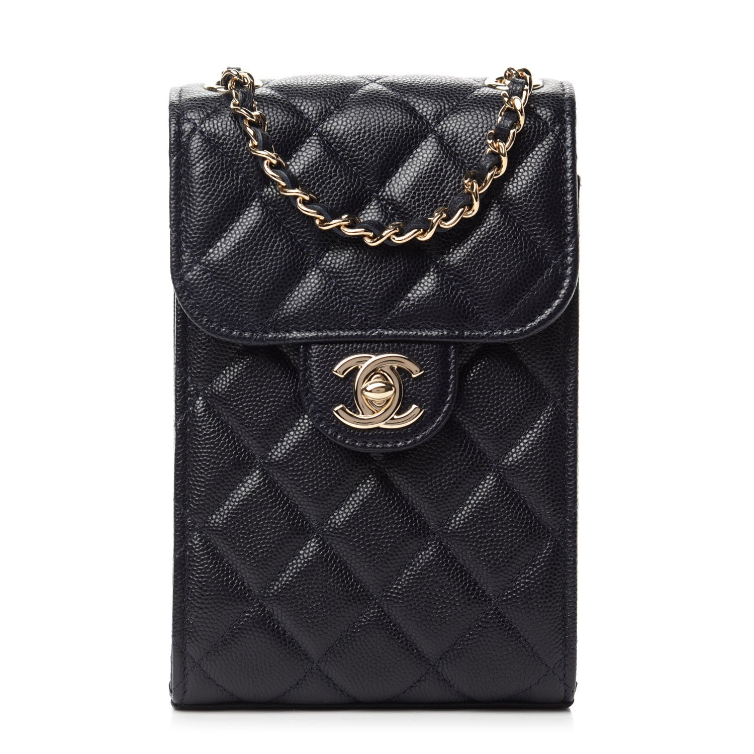 Chanel Caviar Quilted Classic Phone Holder Navy 1 of 11