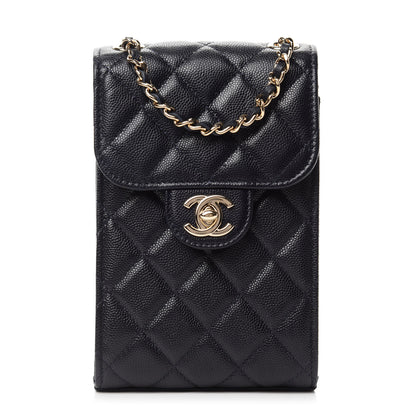 Chanel Caviar Quilted Classic Phone Holder Navy 1 of 11