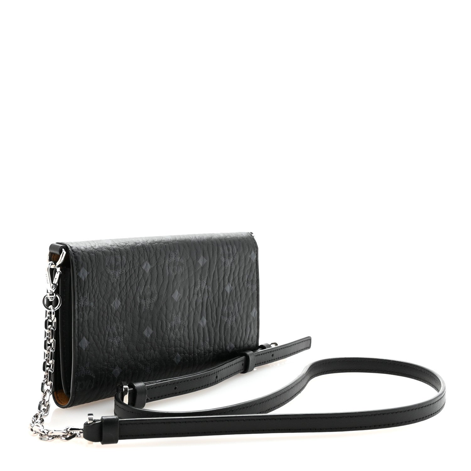MCM Visetos Tri Fold Phone Wallet On Strap Black 2 of 10
