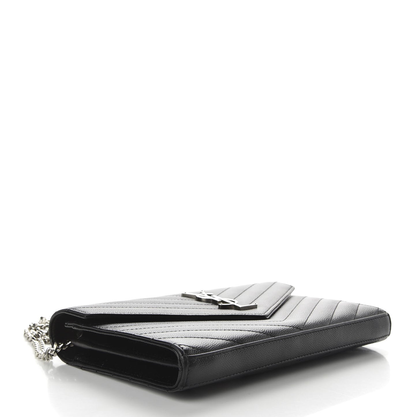 Grain De Poudre Matelasse Chevron Monogram Chain Wallet Black