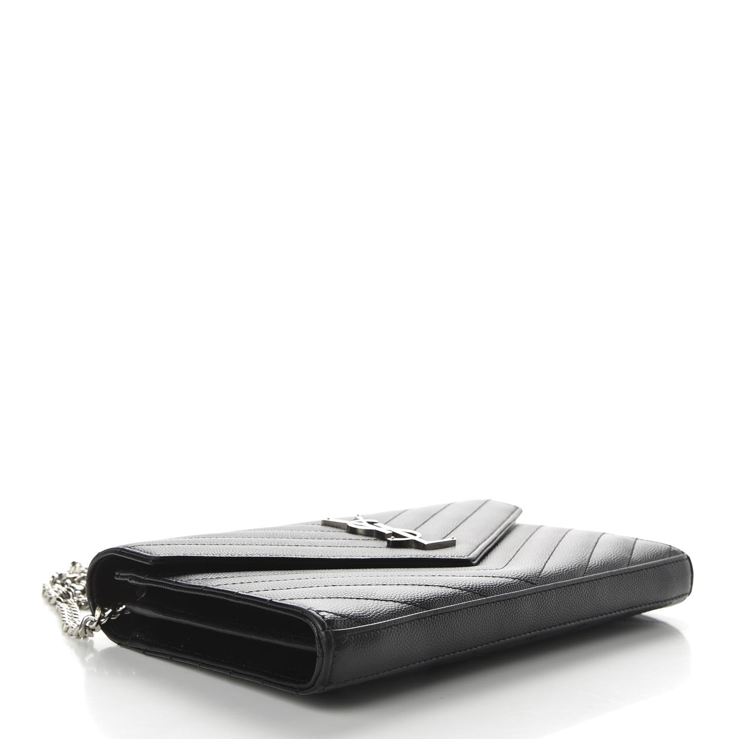 Saint Laurent Grain De Poudre Matelasse Chevron Monogram Chain Wallet Black 3 of 9