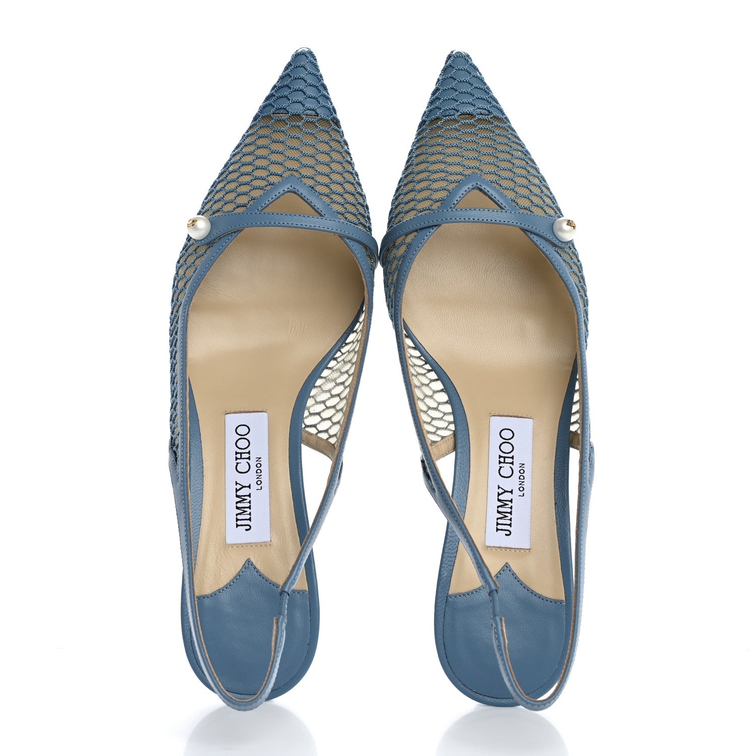 Jimmy Choo Fishnet Mesh Nappa Amita 45 Slingback Pumps 39 Smoky Blue 2 of 9