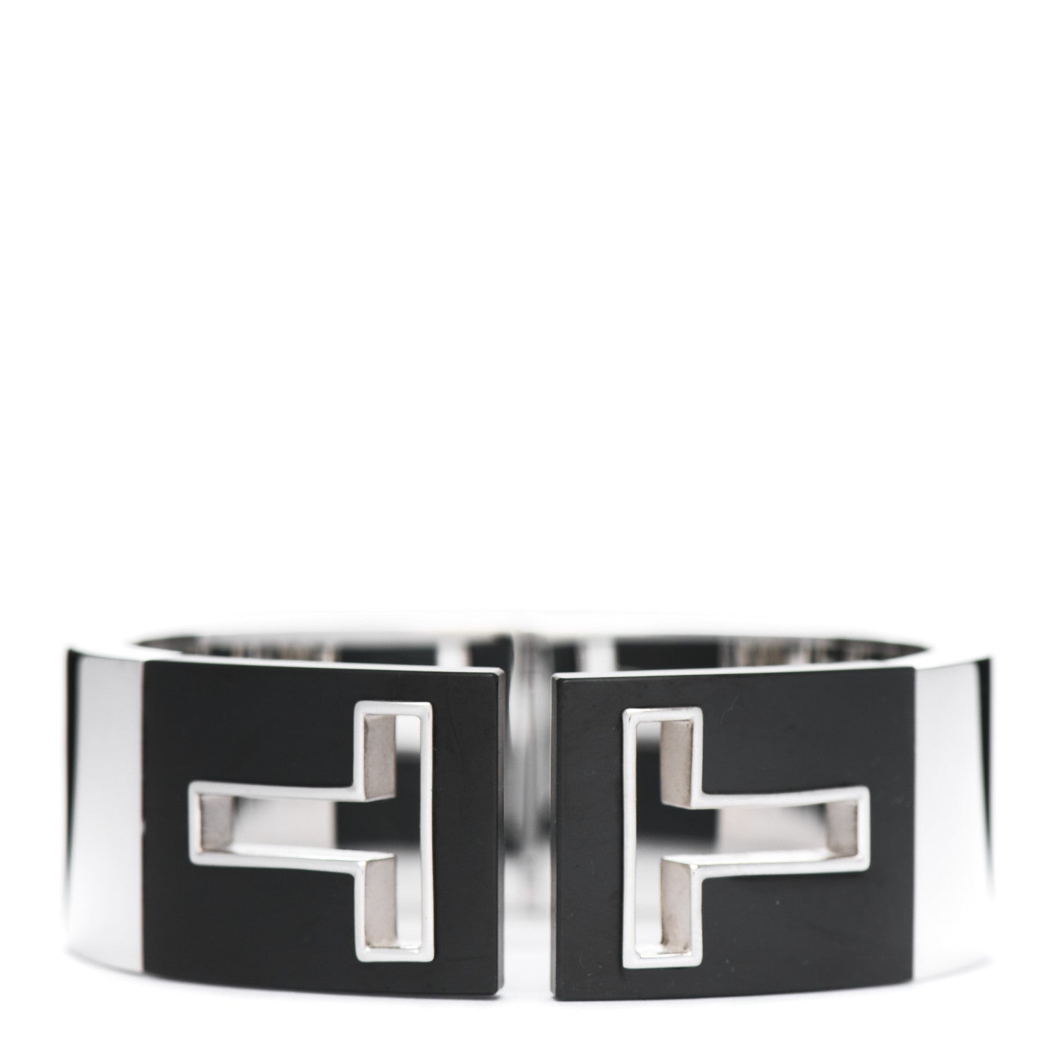 Tiffany Sterling Silver Black Ceramic T Cutout Cuff Bracelet 1 of 4