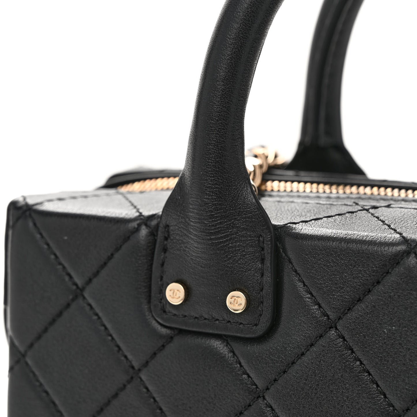 Calfskin Quilted Studded Square Vanity Case Black