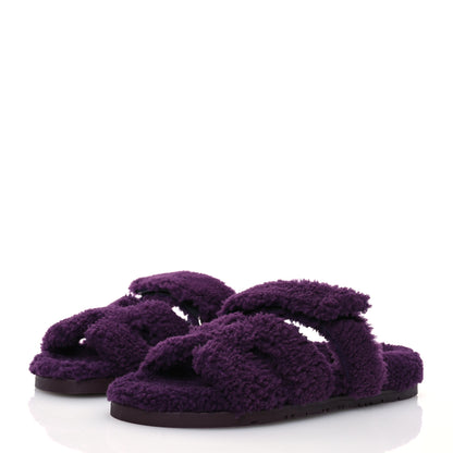 Hermes Woolskin Womens Chypre Sandals 39 Violet Fonce 3 of 8