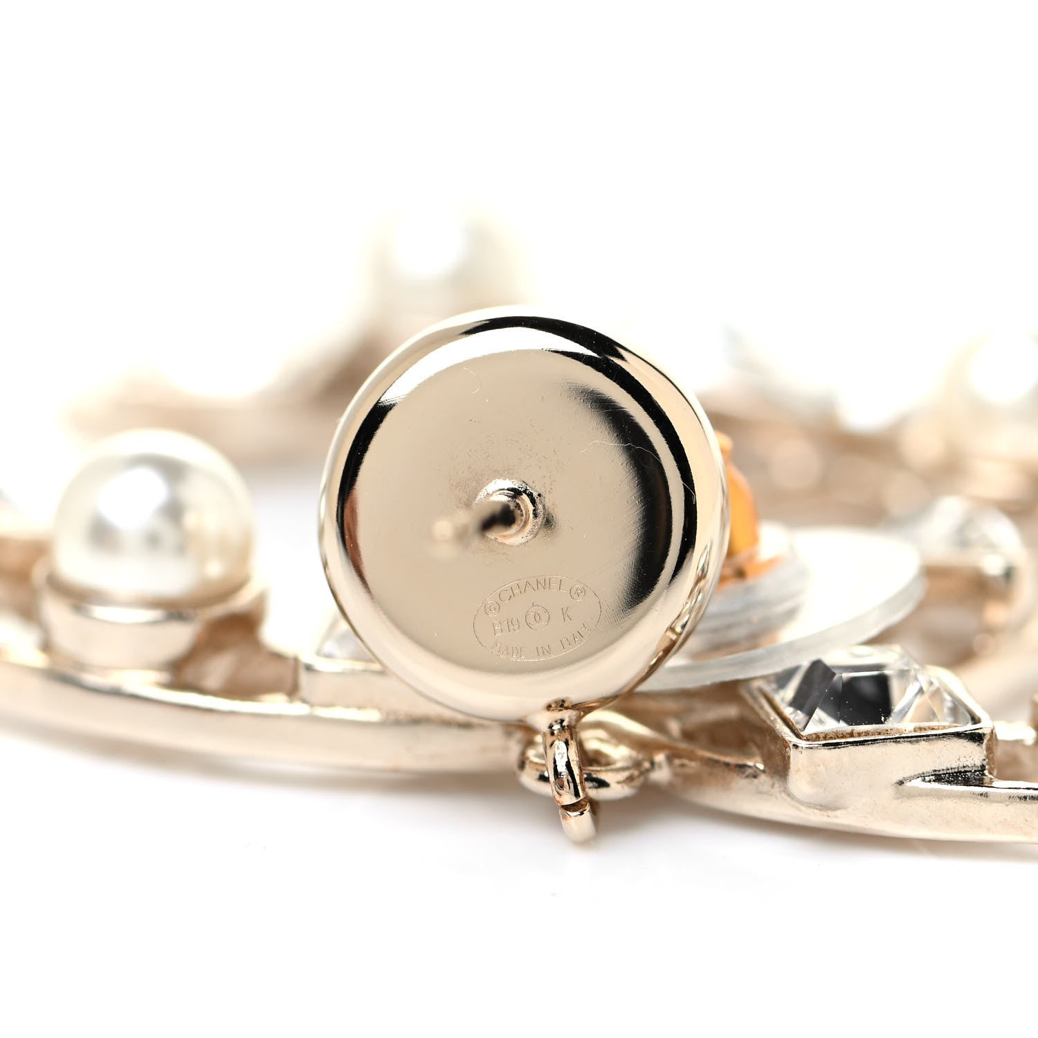 Chanel Metal Glass Pearl CC Crystal Snowfall CC Drop Earrings Light Gold 4 of 4