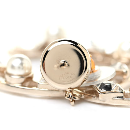 Chanel Metal Glass Pearl CC Crystal Snowfall CC Drop Earrings Light Gold 4 of 4