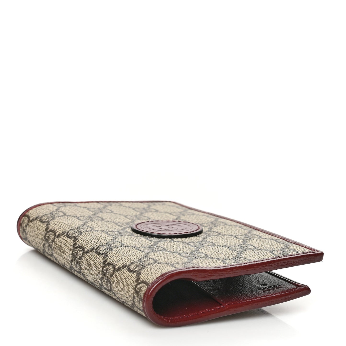 GG Supreme Monogram Azalea Calfskin Retro Interlocking G Passport Case Beige Red