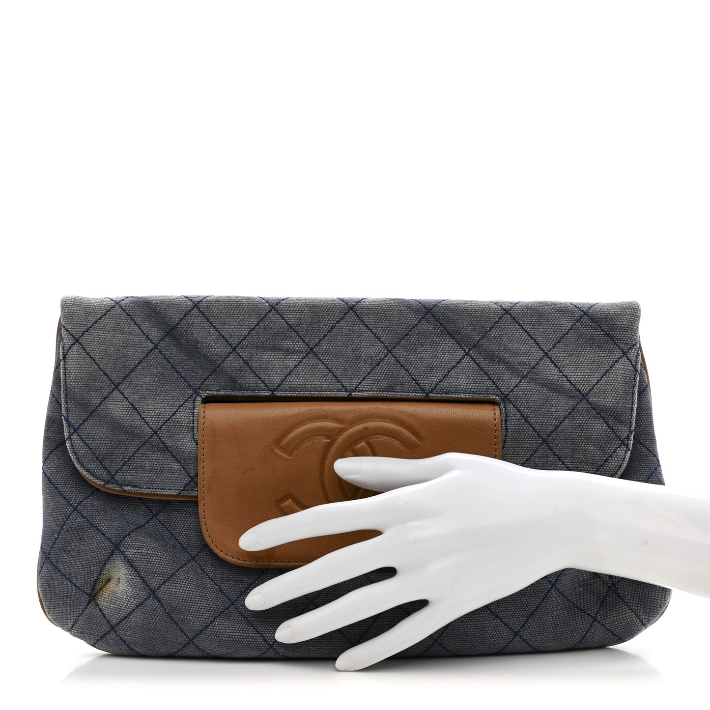 Denim Lambskin Quilted CC Clutch Blue