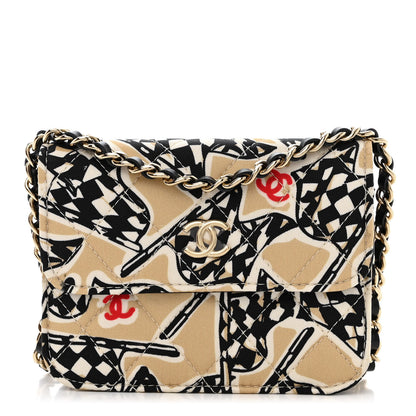 Chanel Canvas Check Flag Printed CC Clutch With Chain Beige Multicolor 1 of 12