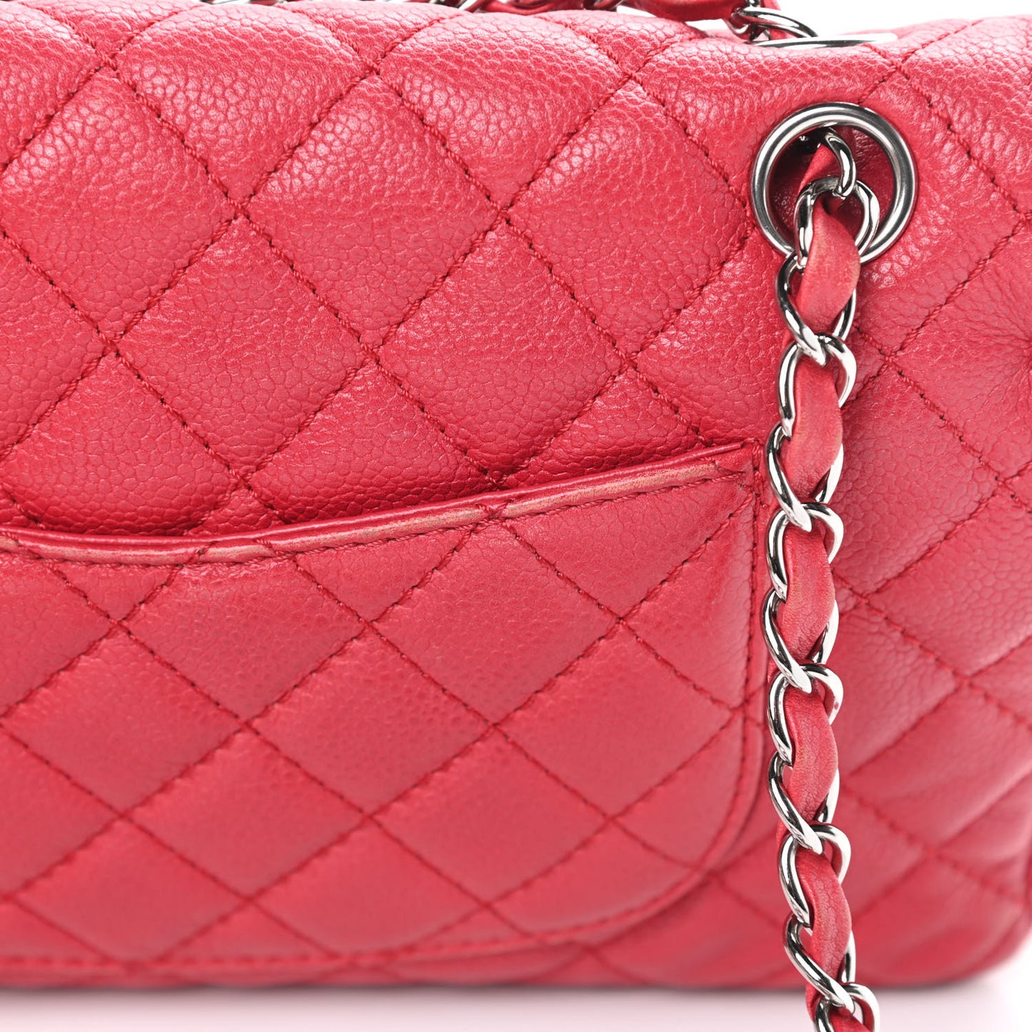 Washed Caviar Quilted Medium Double Flap Red