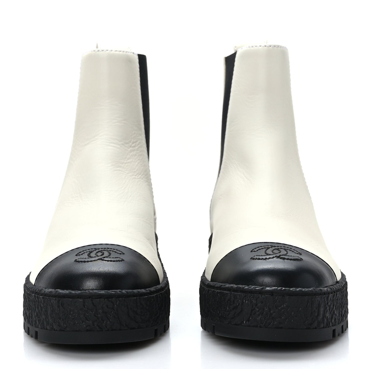 Calfskin Cap Toe CC Ankle Boots 37.5 White Black