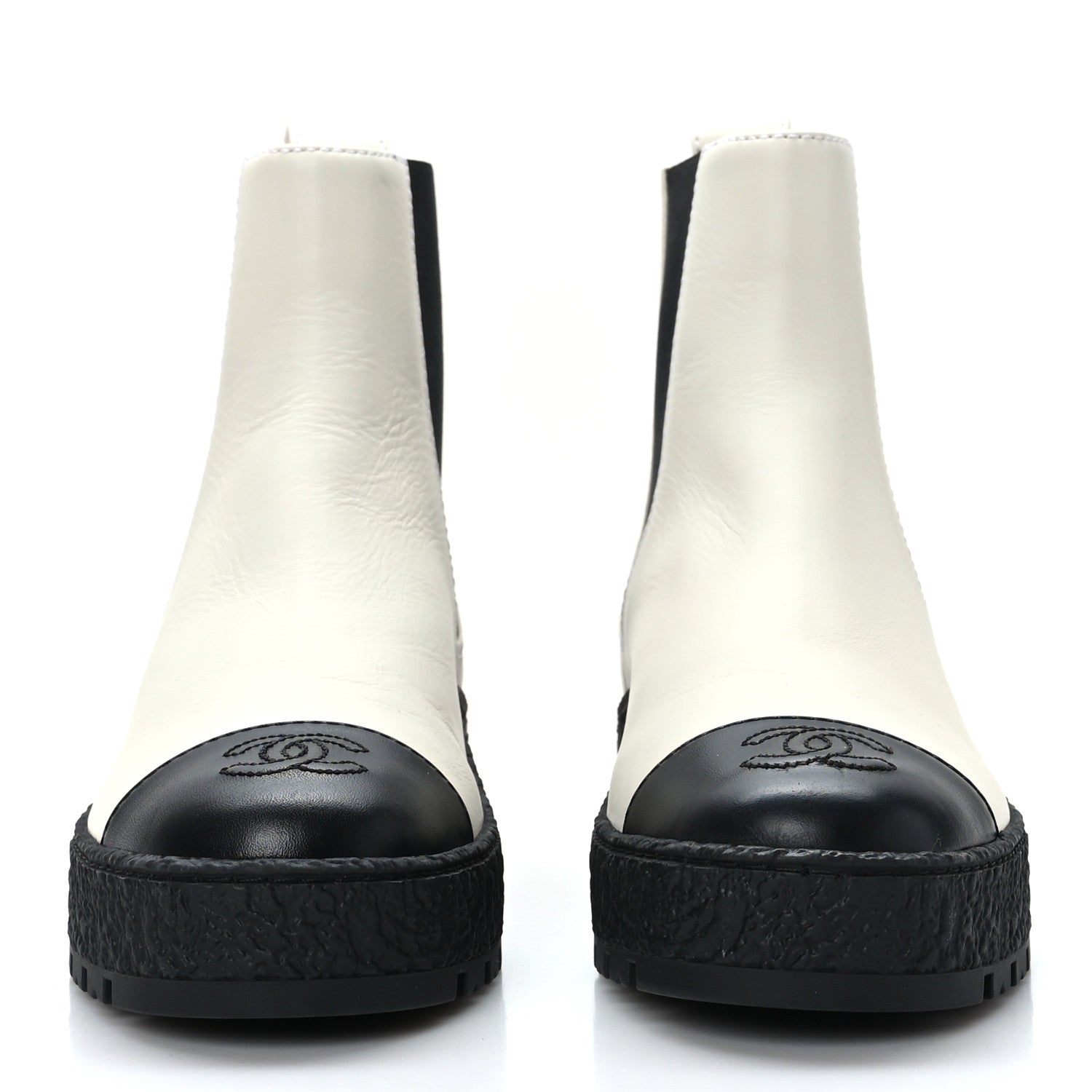 Chanel Calfskin Cap Toe CC Ankle Boots 37.5 White Black 2 of 8