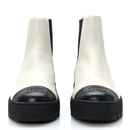 Chanel Calfskin Cap Toe CC Ankle Boots 37.5 White Black 2 of 8