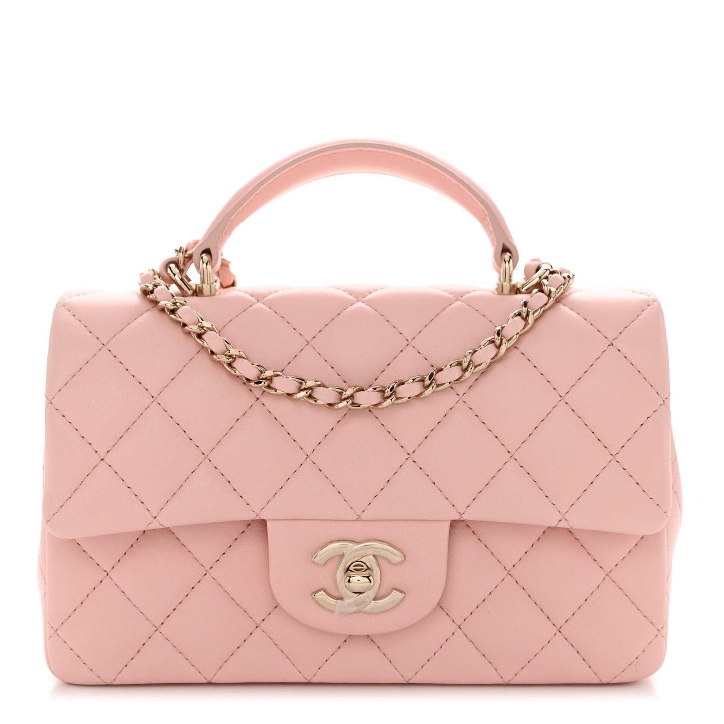 Lambskin Quilted Mini Top Handle Rectangular Flap Light Pink