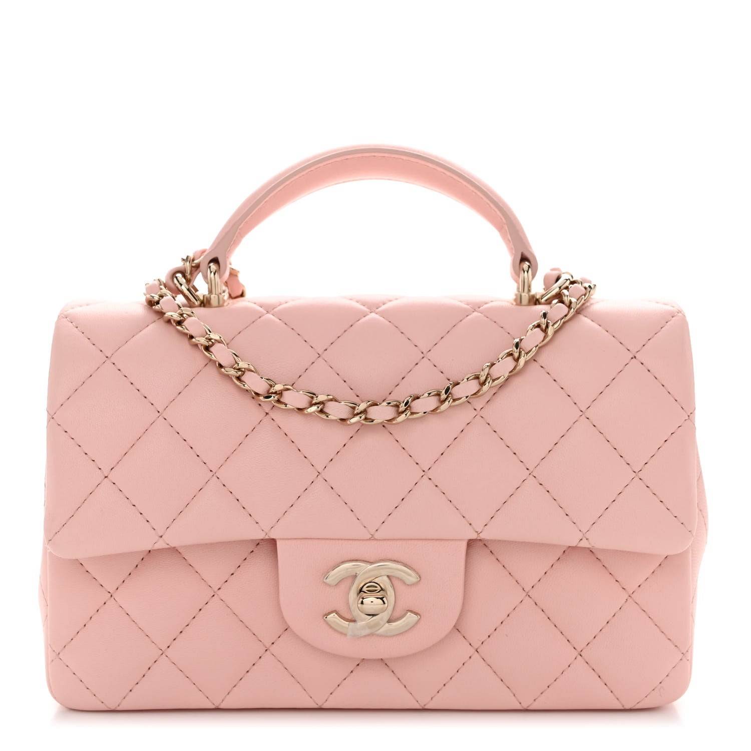 Chanel Lambskin Quilted Mini Top Handle Rectangular Flap Light Pink 1 of 10