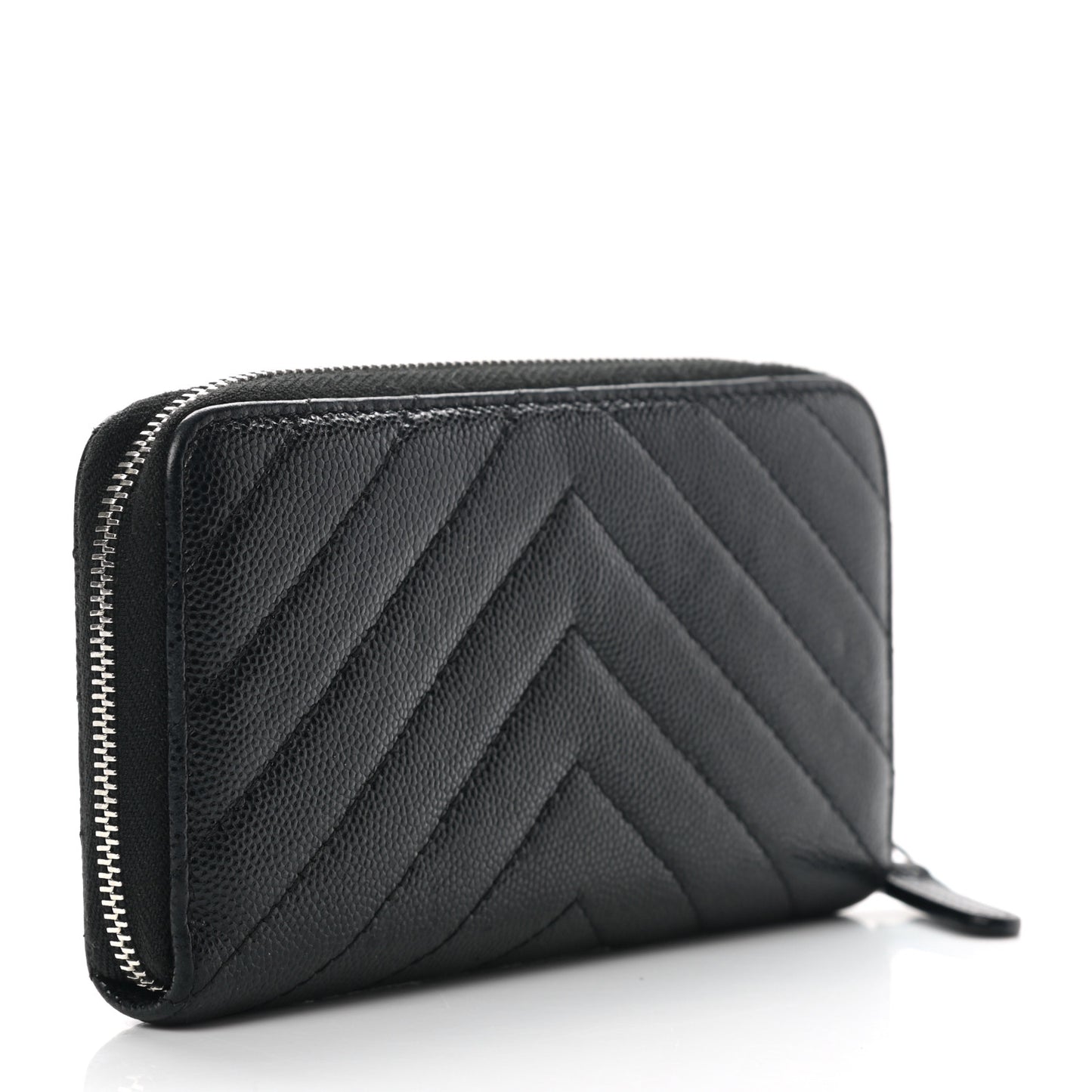 Caviar Chevron Quilted Small Zip Around Wallet Black