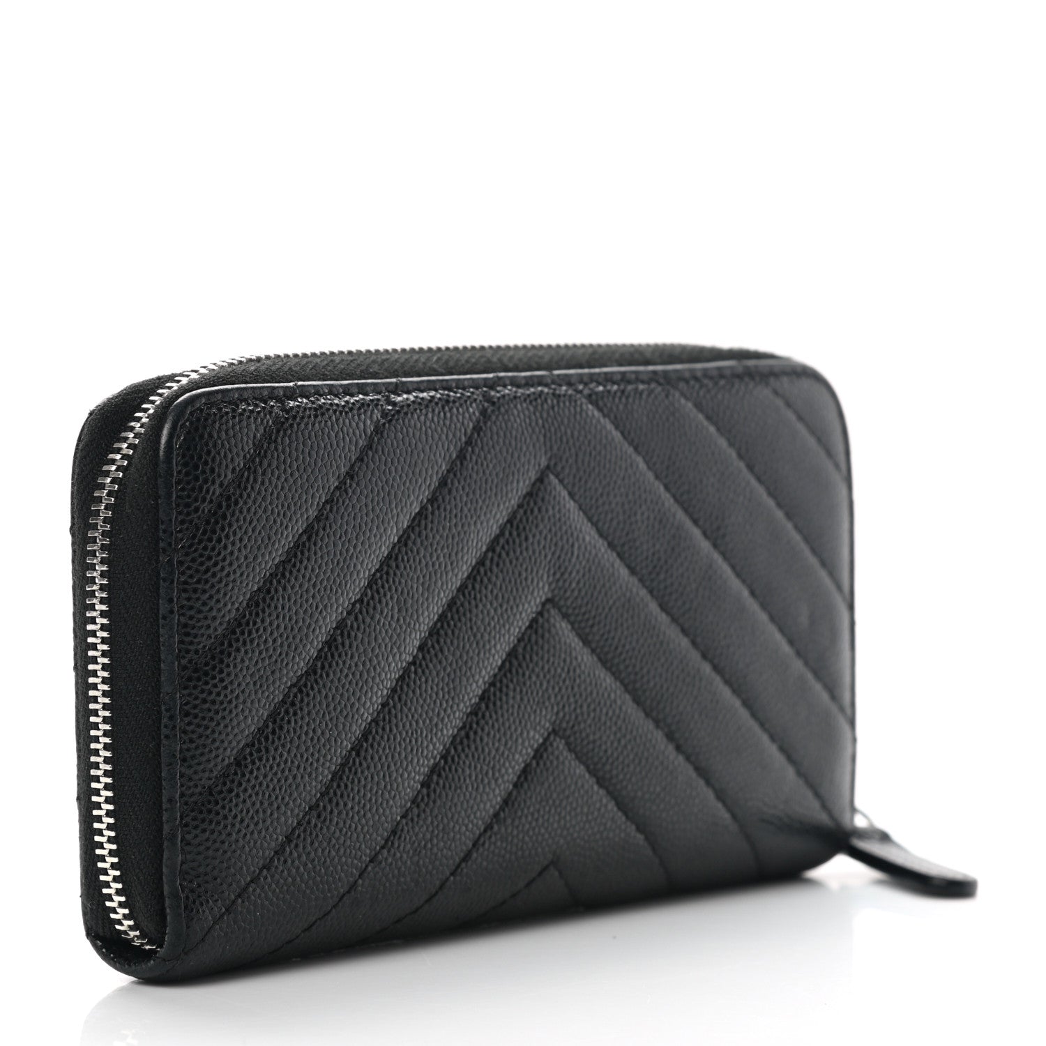 Chanel Caviar Chevron Quilted Small Zip Around Wallet Black 3 of 13