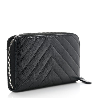 Chanel Caviar Chevron Quilted Small Zip Around Wallet Black 3 of 13