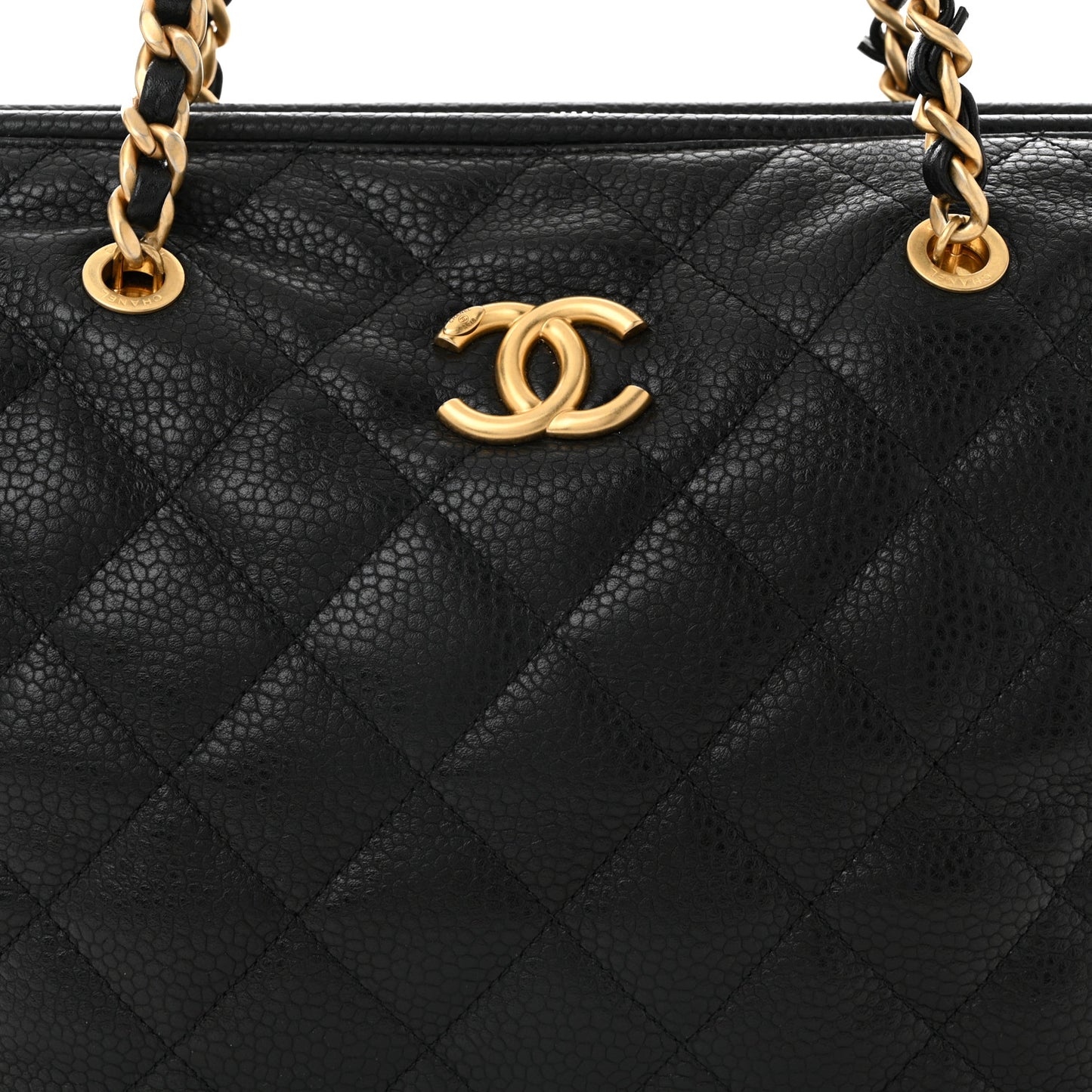 Shiny Caviar Quilted Large Bowling Bag Black
