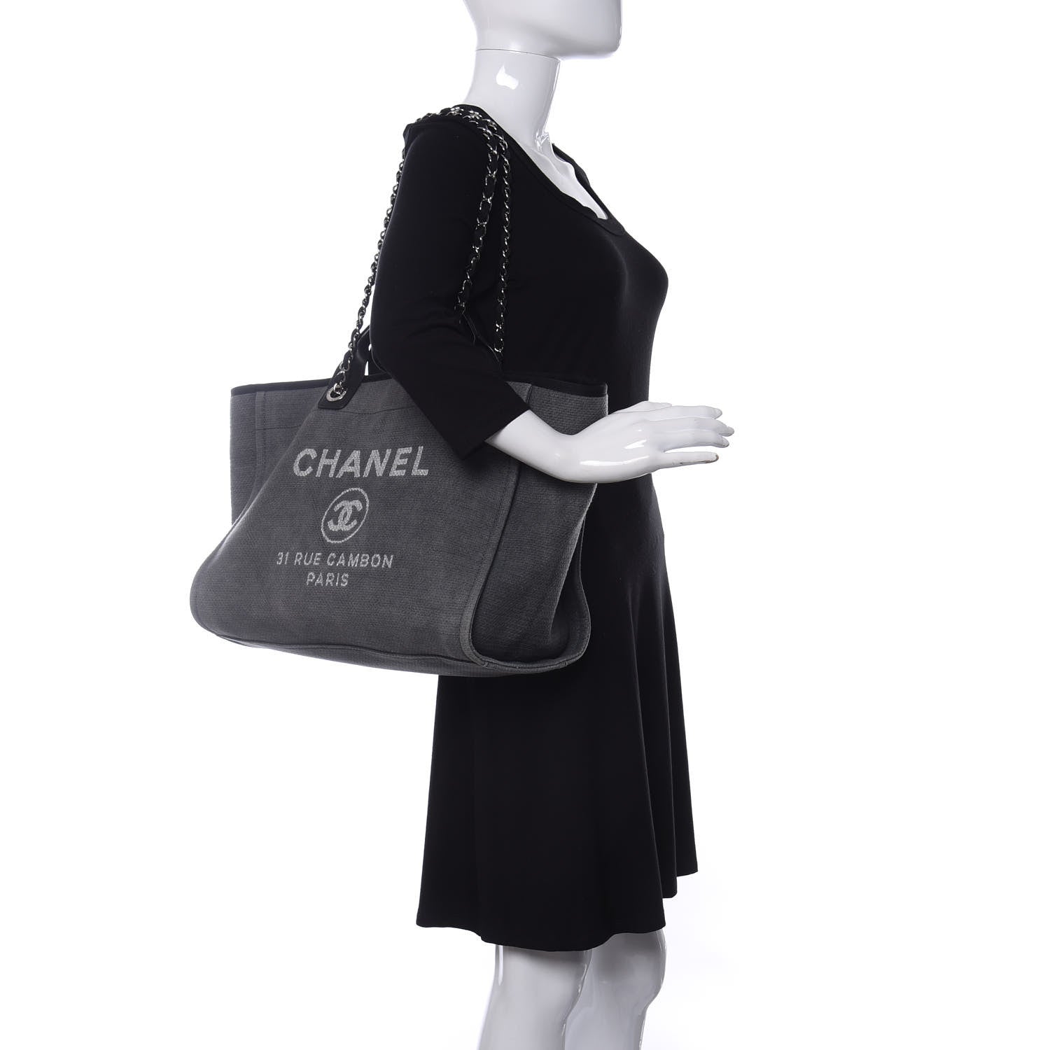 Chanel Canvas Medium Deauville Tote Grey 2 of 12