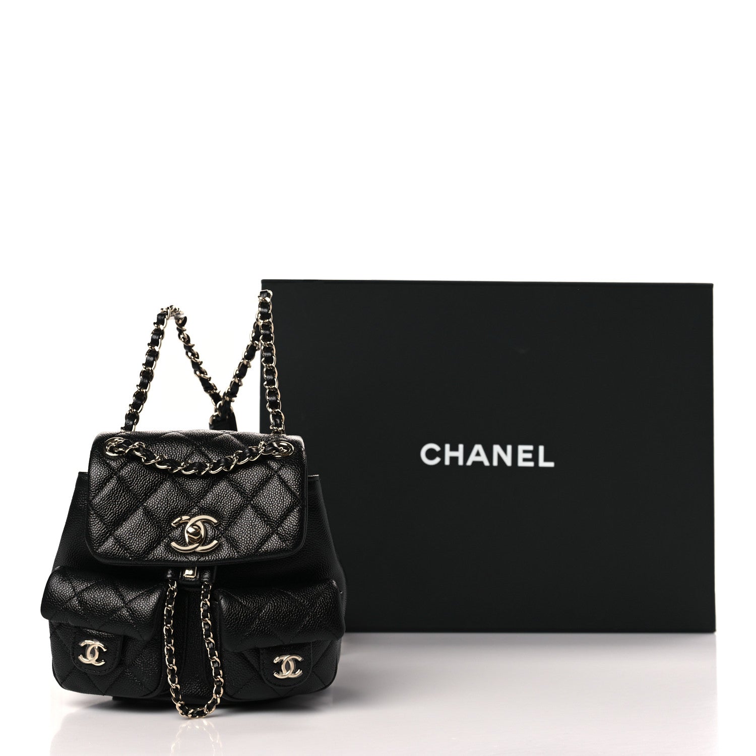 Chanel Shiny Caviar Quilted Small Duma Pockets Drawstring Backpack Black 10 of 10