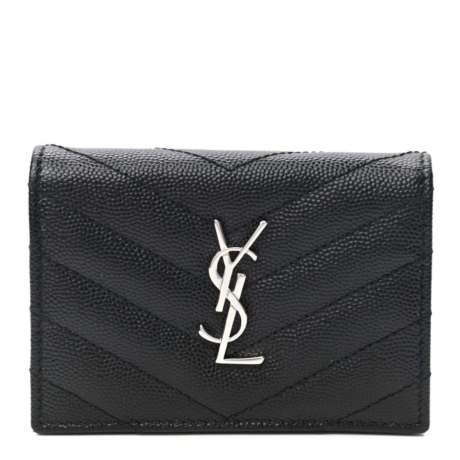 Saint Laurent Grain De Poudre Matelasse Chevron Monogram Card Case Black 1 of 8