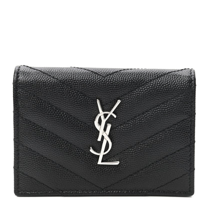 Saint Laurent Grain De Poudre Matelasse Chevron Monogram Card Case Black 1 of 8
