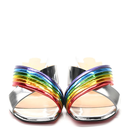 Christian Louboutin Metallic Calfskin Rainbow Arkenmule 55 Slide Sandals 36.5 Silver Multicolor 2 of 9