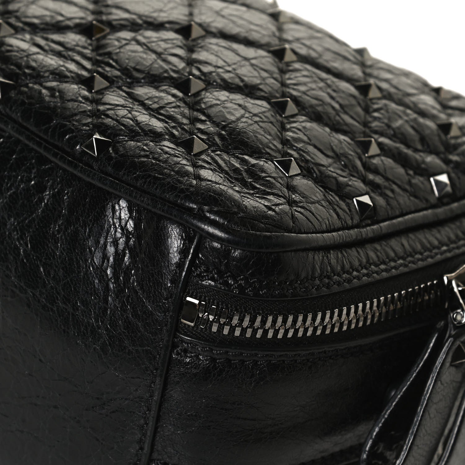 Valentino Garavani Craquele Nappa Rockstud Spike Double Zip Camera Crossbody Bag Black 7 of 12