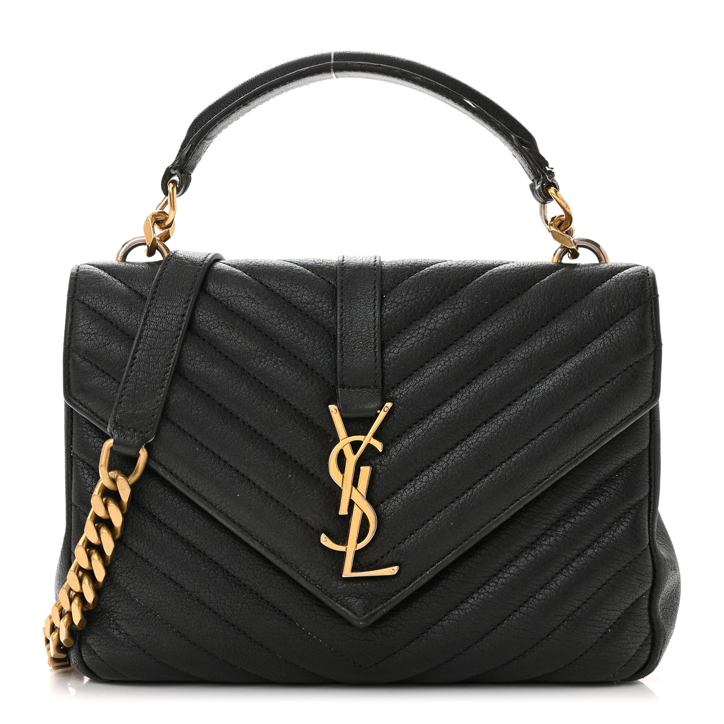Sheepskin Matelasse Chevron Monogram Medium College Bag Black