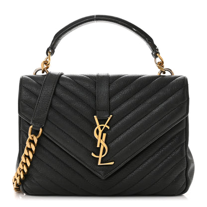 Saint Laurent Sheepskin Matelasse Chevron Monogram Medium College Bag Black 1 of 16