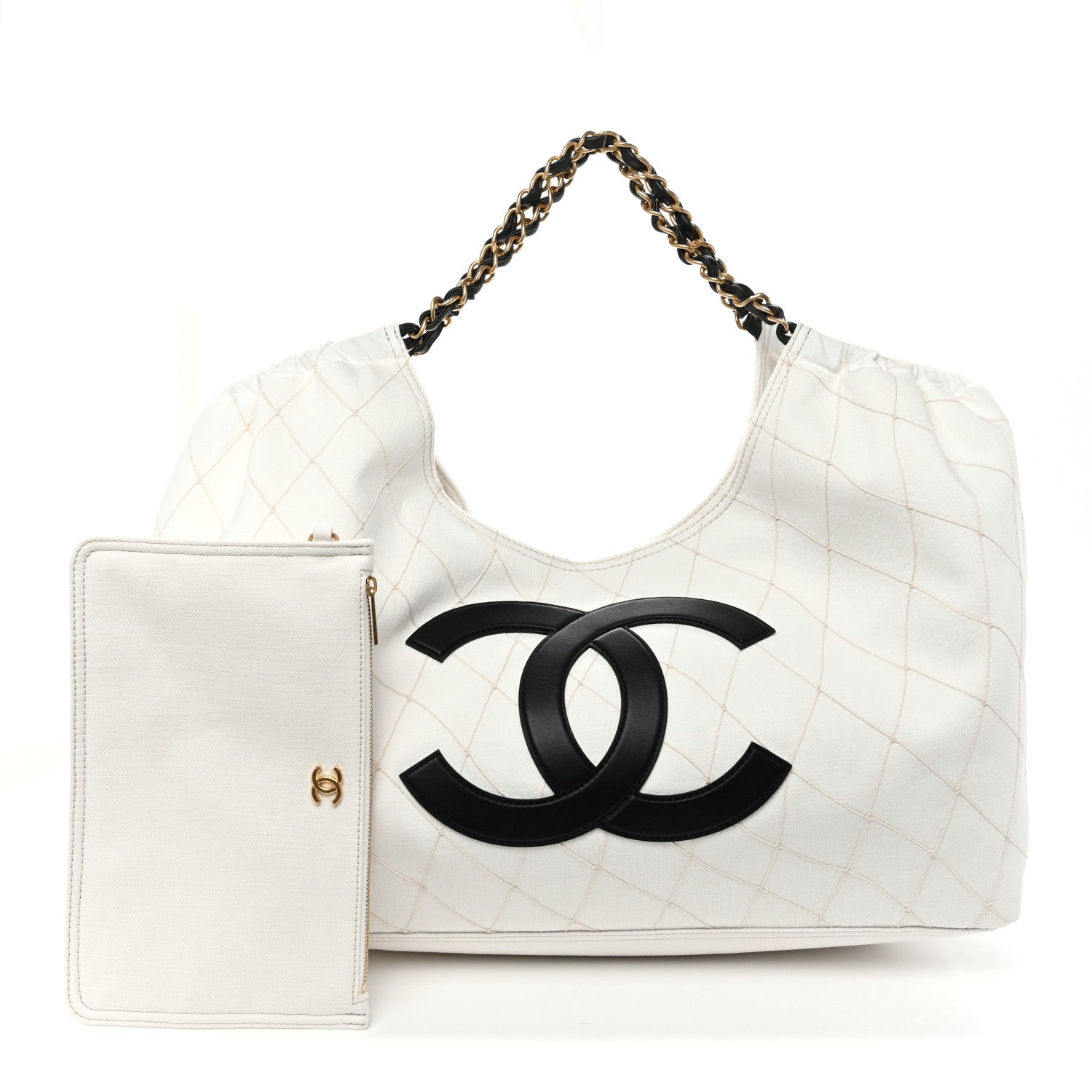 Chanel Denim Calfskin Quilted Coco Beach Small Shopping Tote White Black 3 of 11