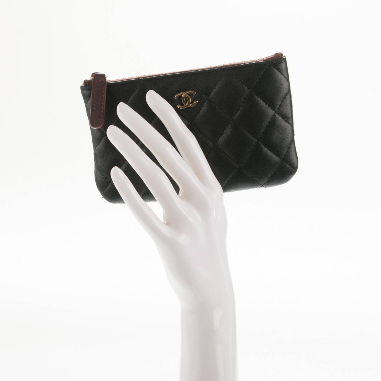 Lambskin Quilted Small Cosmetic Case Black
