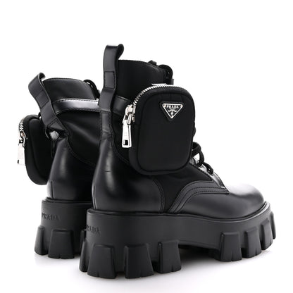 Prada Spazzolato Rois Nylon Metal Triangle Logo Monolith Pouch Pocket 55mm Boots 38 Black 6 of 10