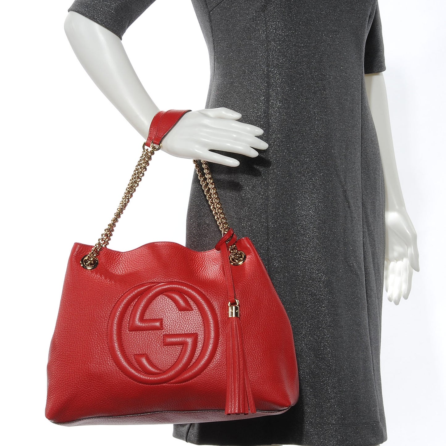 Pebbled Calfskin Medium Soho Chain Shoulder Bag Red
