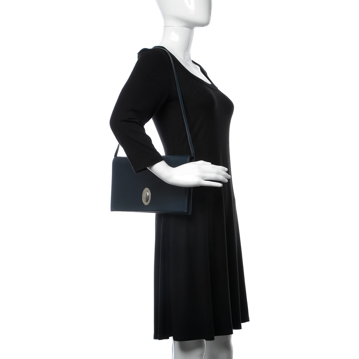 Smooth Calfskin Oval Clutch Navy
