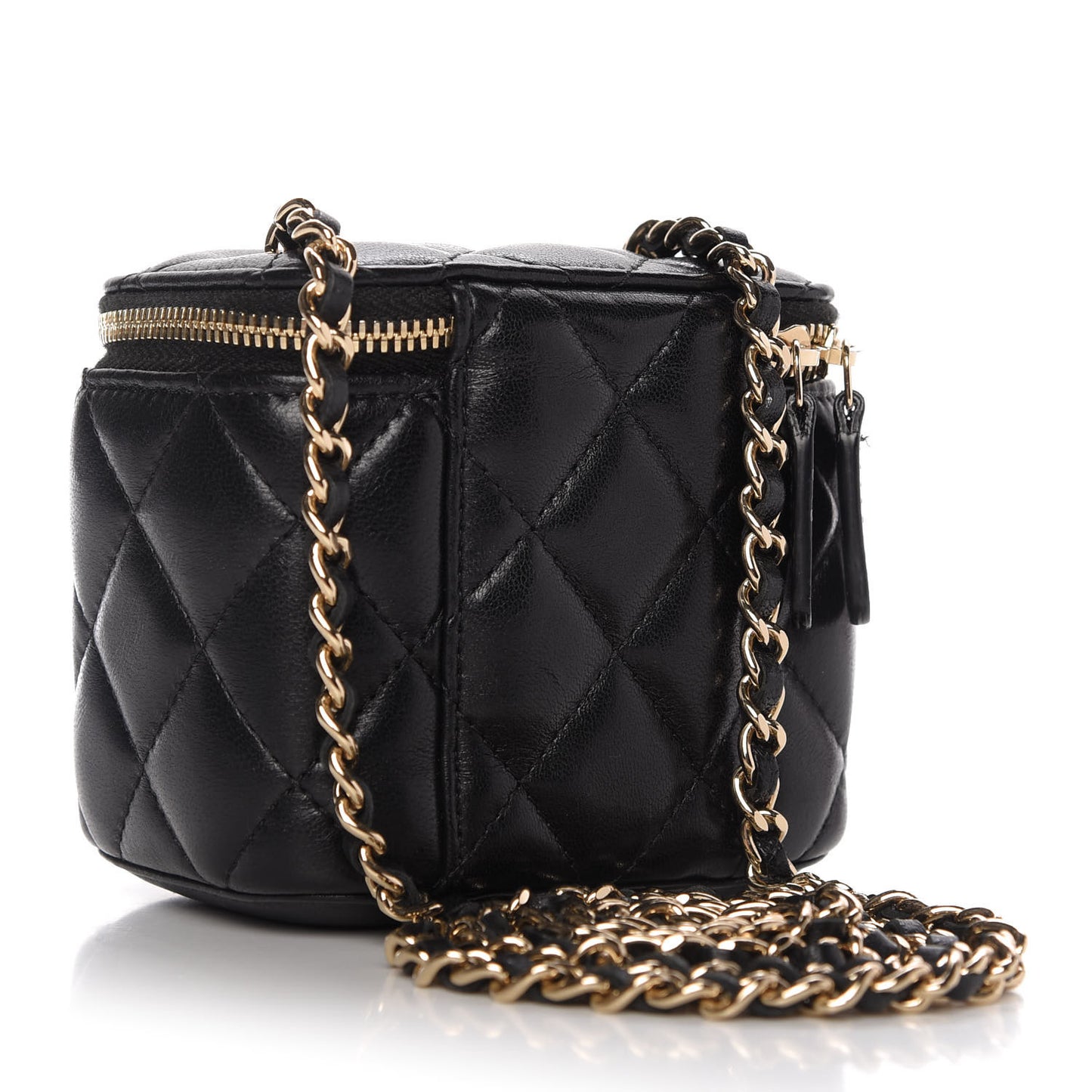 Lambskin Quilted Mini Vanity Case With Chain Black