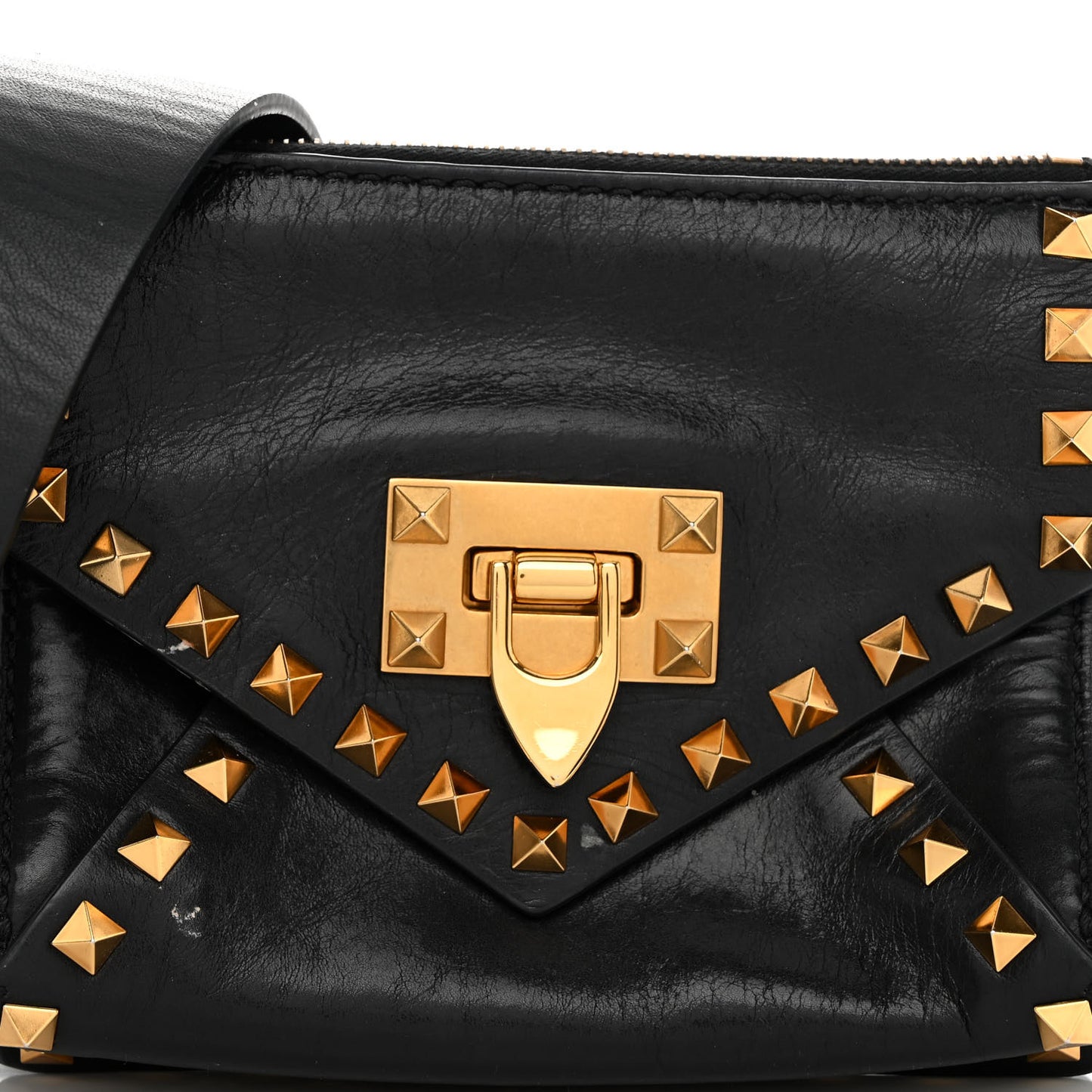 Grainy Calfskin Small Rockstud Hype Shoulder Bag Black