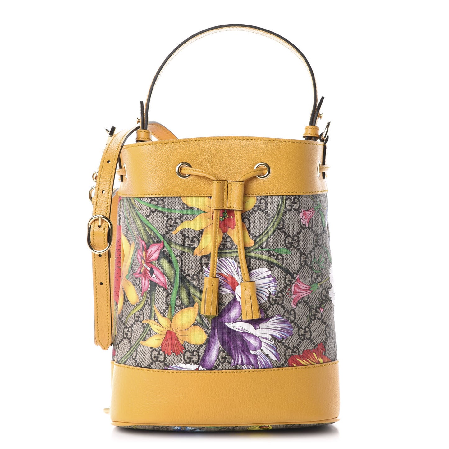 GG Supreme Monogram Flora Small Ophidia Bucket Bag Beige Multicolor Crop