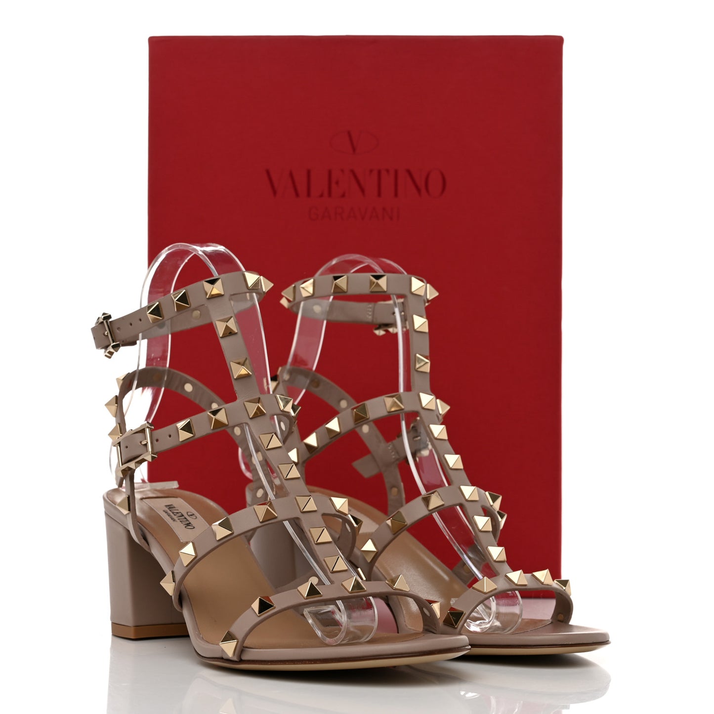 Calfskin Rockstud 60mm City Sandals 37.5 Poudre