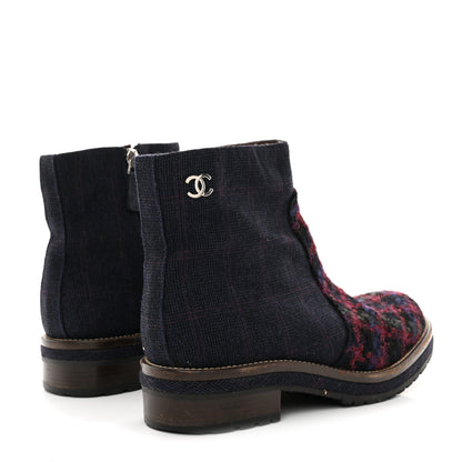 Chanel Tweed CC Short Boots 40 Bleu Fonce 4 of 8